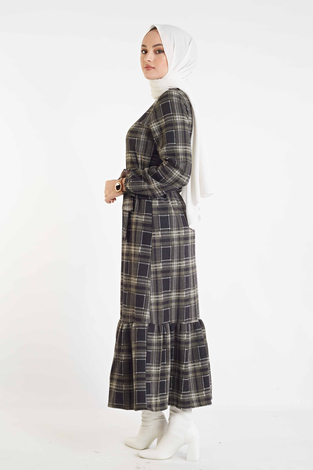 Ekose Desen Elbise 100MD10128 Haki - Thumbnail
