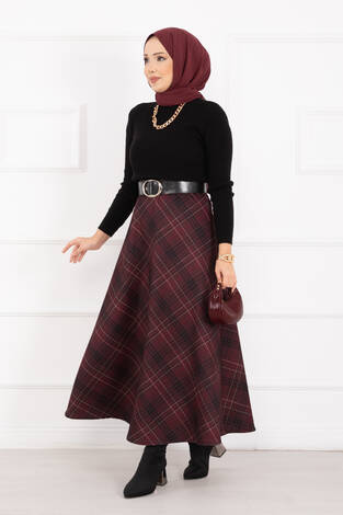 Ekose Desen Scuba Etek Bordo - Thumbnail