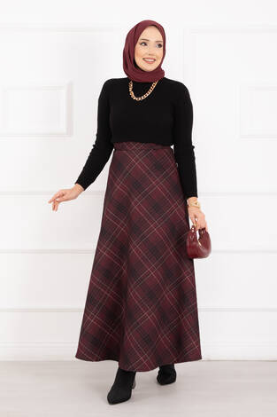 Ekose Desen Scuba Etek Bordo - Thumbnail