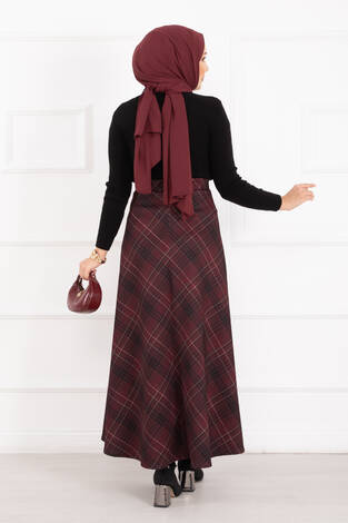 Ekose Desen Scuba Etek Bordo - Thumbnail