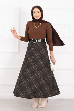 Ekose Desen Scuba Etek Kahve - Thumbnail