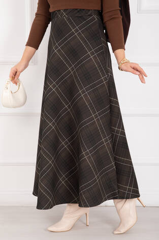 Ekose Desen Scuba Etek Kahve - Thumbnail