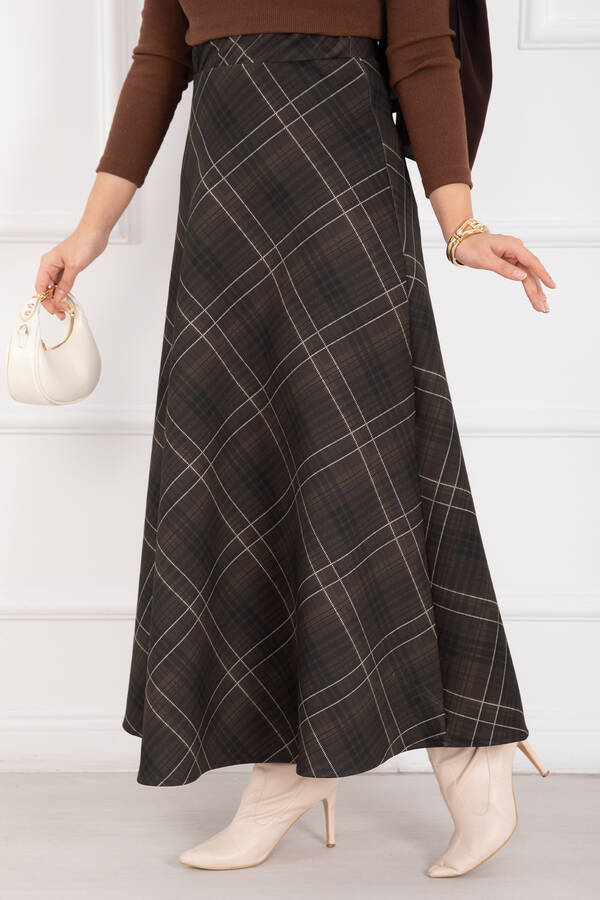 Kç - Ekose Desen Scuba Etek Kahve (1)