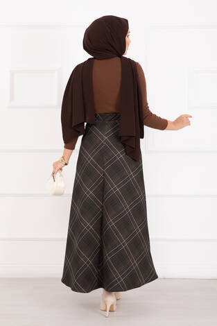 Ekose Desen Scuba Etek Kahve - Thumbnail