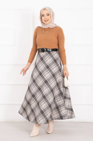 Ekose Desen Scuba Etek Krem - Thumbnail