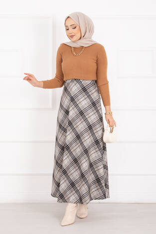 Ekose Desen Scuba Etek Krem - Thumbnail