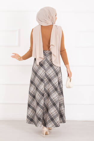 Ekose Desen Scuba Etek Krem - Thumbnail