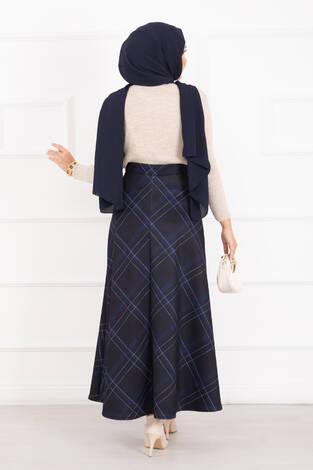 Ekose Desen Scuba Etek Lacivert - Thumbnail