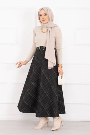 Ekose Desen Scuba Etek Siyah - Thumbnail