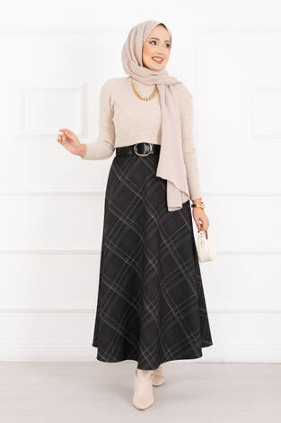 Ekose Desen Scuba Etek Siyah - Thumbnail