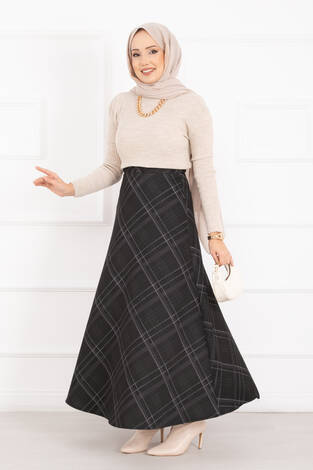 Ekose Desen Scuba Etek Siyah - Thumbnail