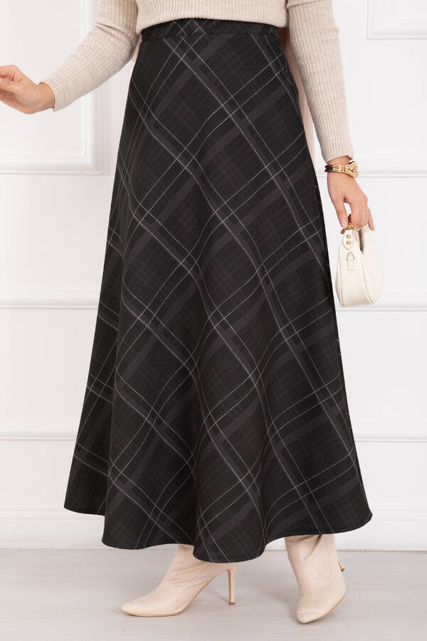 Kç - Ekose Desen Scuba Etek Siyah (1)