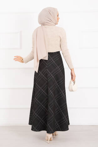 Ekose Desen Scuba Etek Siyah - Thumbnail