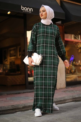 Ekose Desenli Elbise 10082-2 - Thumbnail