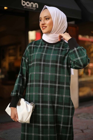 Ekose Desenli Elbise 10082-2 - Thumbnail