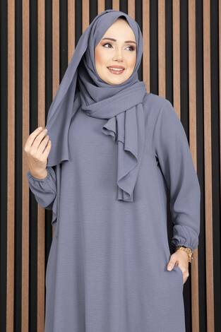 Elbise & Uyumlu Şal Tesettür İkili Kombin Gri - Thumbnail