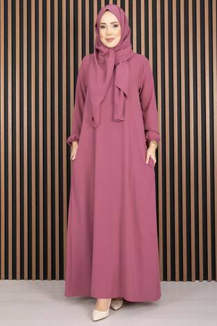 Elbise & Uyumlu Şal Tesettür İkili Kombin Gülkurusu - Thumbnail