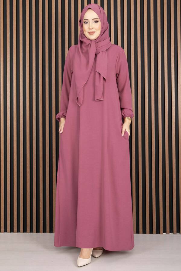 Df - Elbise & Uyumlu Şal Tesettür İkili Kombin Gülkurusu