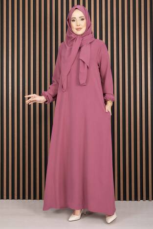 Elbise & Uyumlu Şal Tesettür İkili Kombin Gülkurusu - Thumbnail