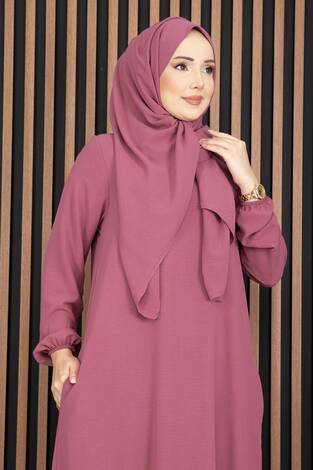 Elbise & Uyumlu Şal Tesettür İkili Kombin Gülkurusu - Thumbnail