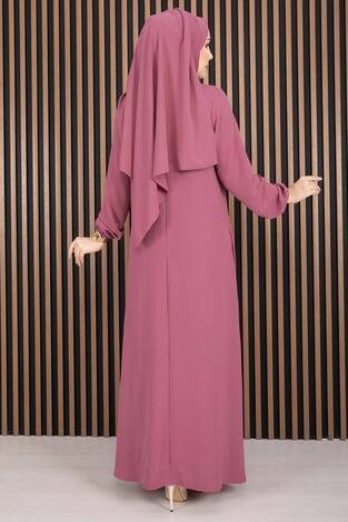 Elbise & Uyumlu Şal Tesettür İkili Kombin Gülkurusu - Thumbnail