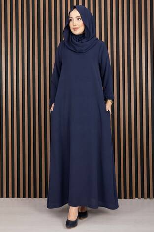 Elbise & Uyumlu Şal Tesettür İkili Kombin Lacivert - Thumbnail
