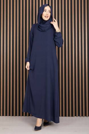 Elbise & Uyumlu Şal Tesettür İkili Kombin Lacivert - Thumbnail