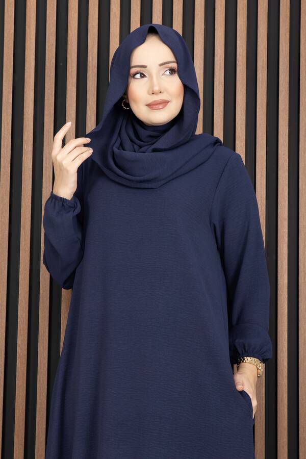 Df - Elbise & Uyumlu Şal Tesettür İkili Kombin Lacivert (1)