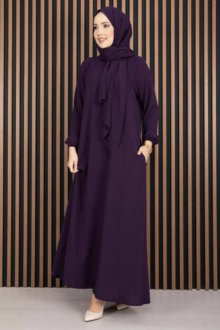 Elbise & Uyumlu Şal Tesettür İkili Kombin Mor
