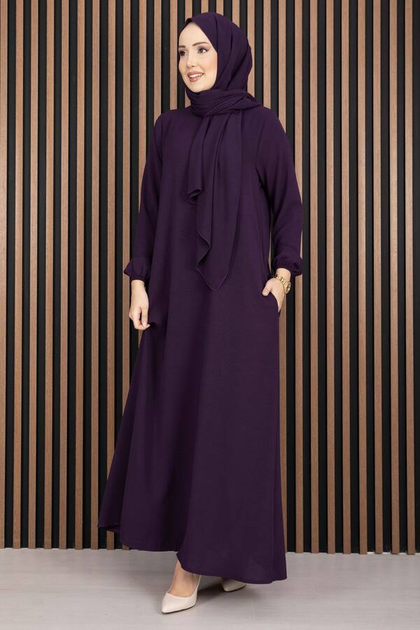 Df - Elbise & Uyumlu Şal Tesettür İkili Kombin Mor