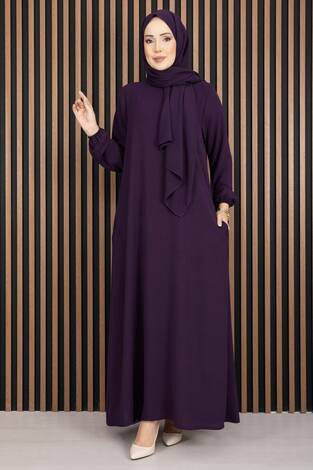 Elbise & Uyumlu Şal Tesettür İkili Kombin Mor - Thumbnail