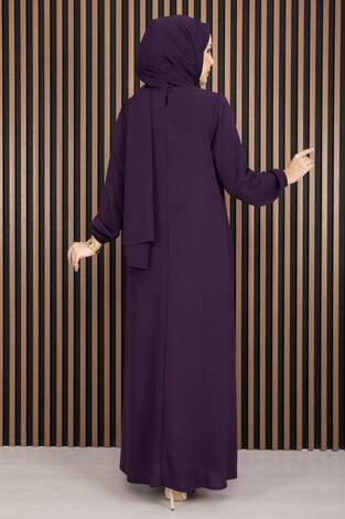 Elbise & Uyumlu Şal Tesettür İkili Kombin Mor - Thumbnail