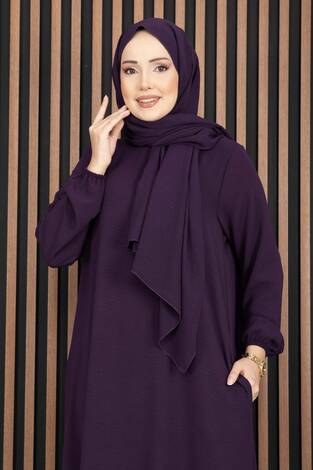 Elbise & Uyumlu Şal Tesettür İkili Kombin Mor - Thumbnail