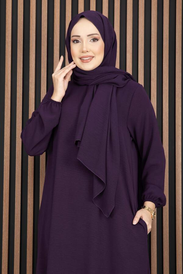 Df - Elbise & Uyumlu Şal Tesettür İkili Kombin Mor (1)