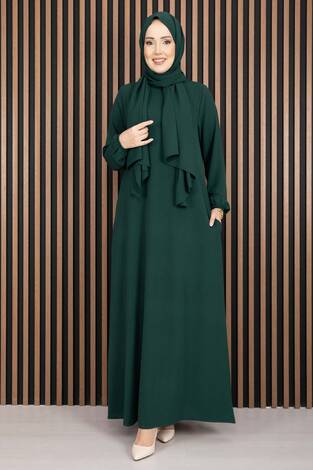 Elbise & Uyumlu Şal Tesettür İkili Kombin Zümrüt