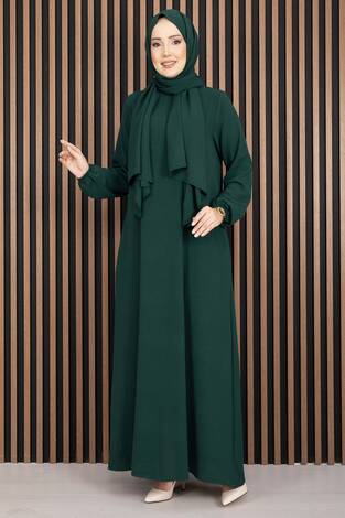 Elbise & Uyumlu Şal Tesettür İkili Kombin Zümrüt - Thumbnail