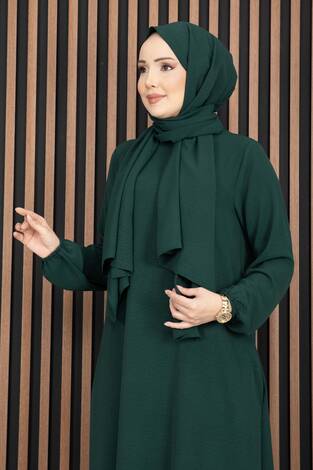 Elbise & Uyumlu Şal Tesettür İkili Kombin Zümrüt - Thumbnail