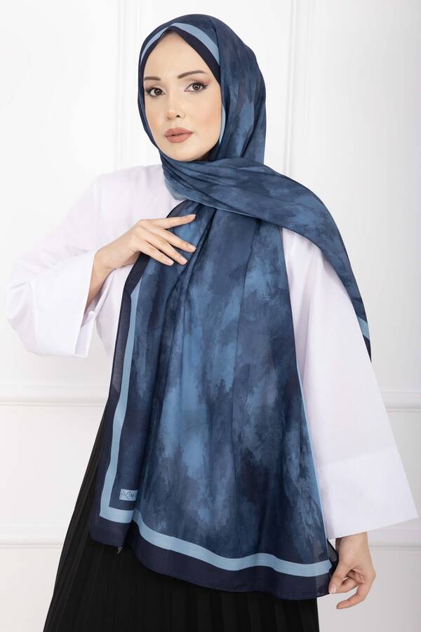 Msc - Elegance Desenli Şal Serisi Lacivert (1)
