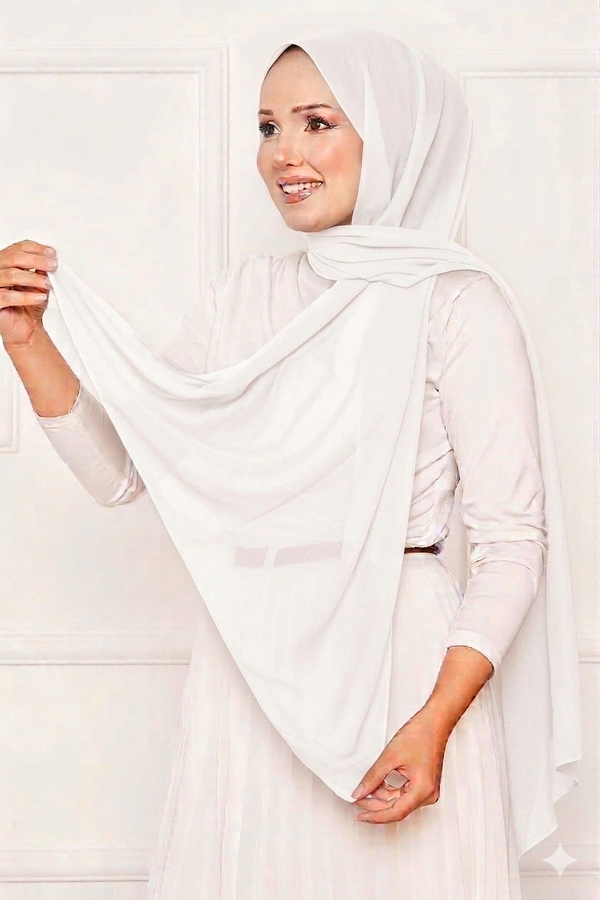 Ecn - Elegant Soft Krep Şal Serisi Beyaz