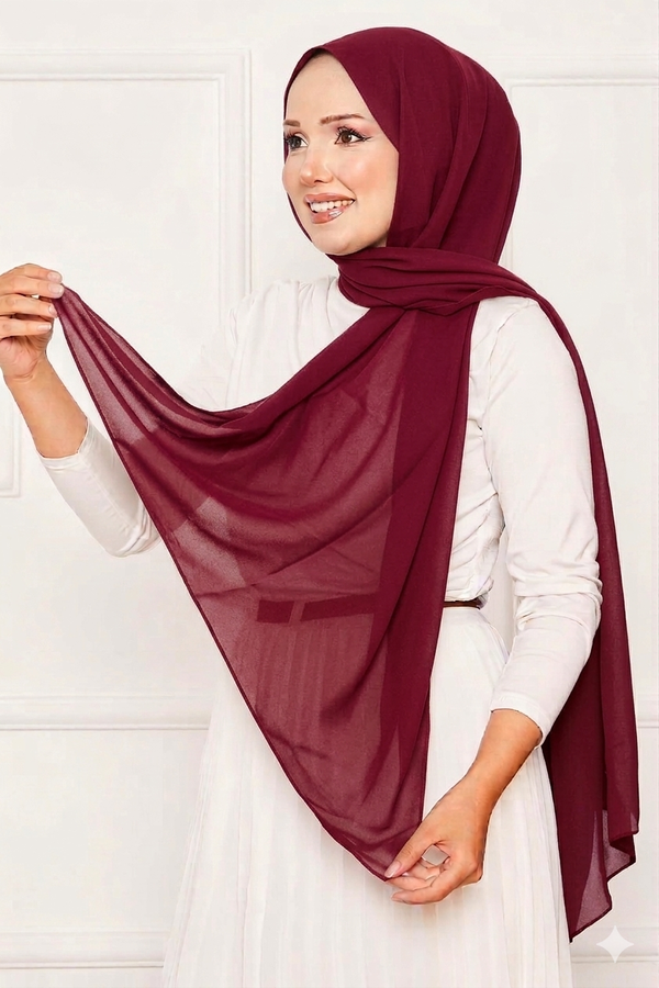 Ecn - Elegant Soft Krep Şal Serisi Bordo