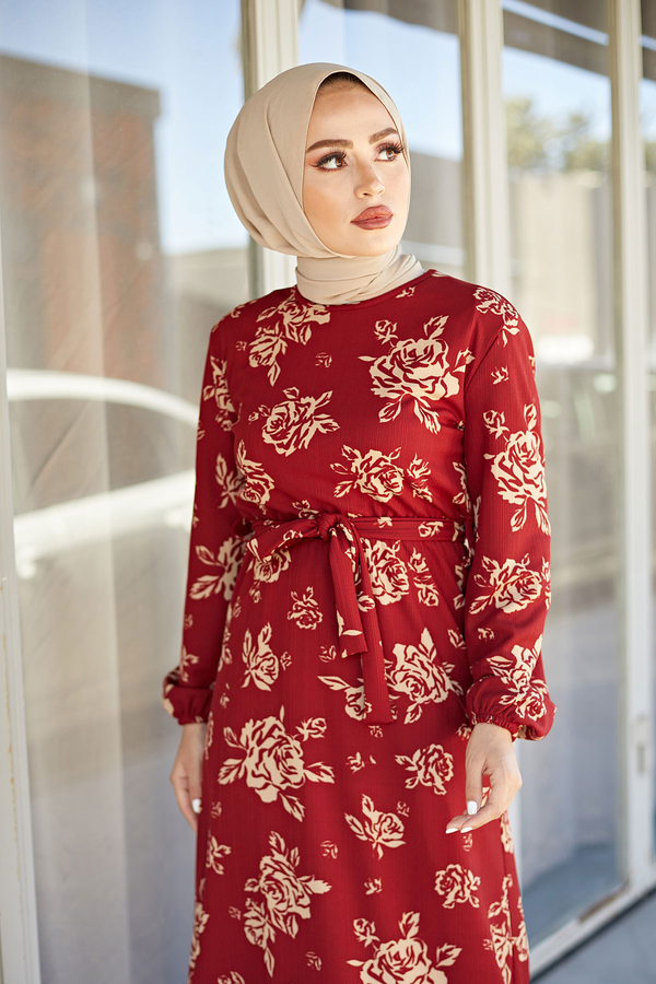 - Emily Tesettür Elbise 7551-2 Bordo (1)