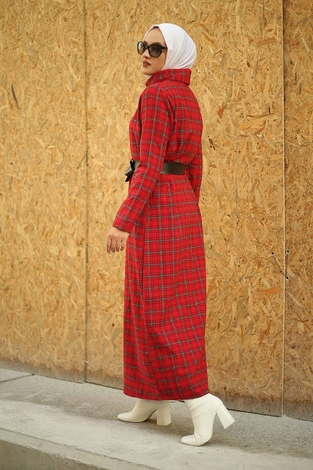 ESSI Turtleneck Dress 6448-7 Red - Thumbnail