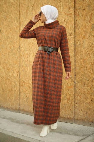 ESSI Turtleneck Dress 6448-8 Brick - Thumbnail