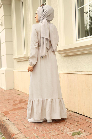 Eteği Fırfırlı Elbise 100MD1278 Krem - Thumbnail