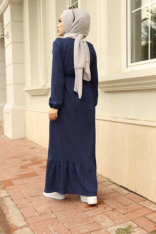 Eteği Fırfırlı Elbise 100MD1278 Lacivert - Thumbnail