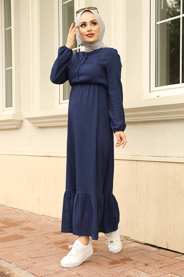 Eteği Fırfırlı Elbise 100MD1278 Lacivert