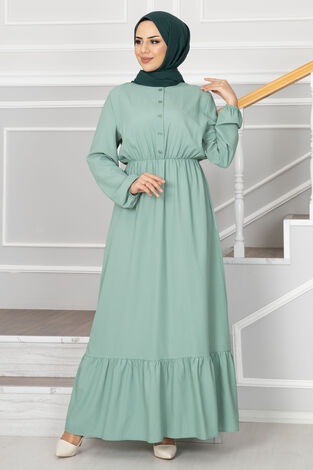 Eteği Fırfırlı Elbise 100MD1278 Mint - Thumbnail