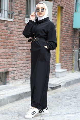 Eteği Lastikli Spor Elbise 3109-01 siyah - Thumbnail