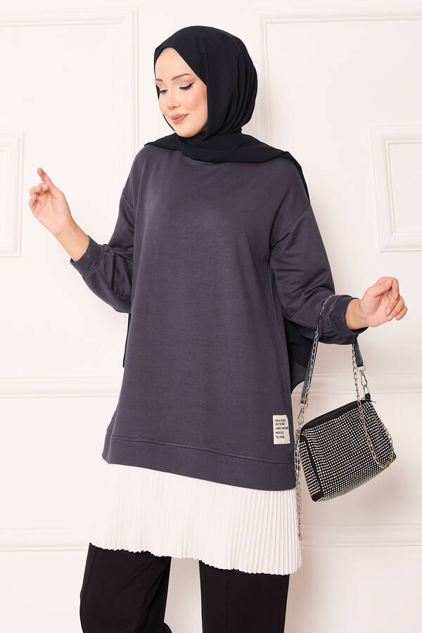 Gly - Eteği Pilise Garnili Salaş Tunik Füme (1) Gly - Eteği Pilise Garnili Salaş Tunik Füme (1)