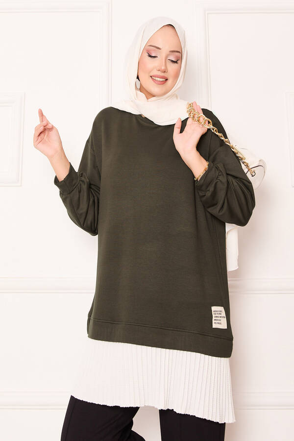 Gly - Eteği Pilise Garnili Salaş Tunik Haki (1) Gly - Eteği Pilise Garnili Salaş Tunik Haki (1)
